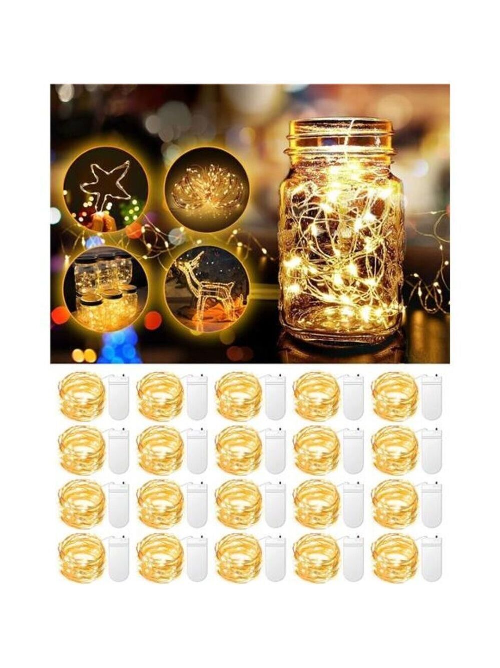 Warm White Fairy String Lights Battery Operated Copper Wire Mason Jar Decor